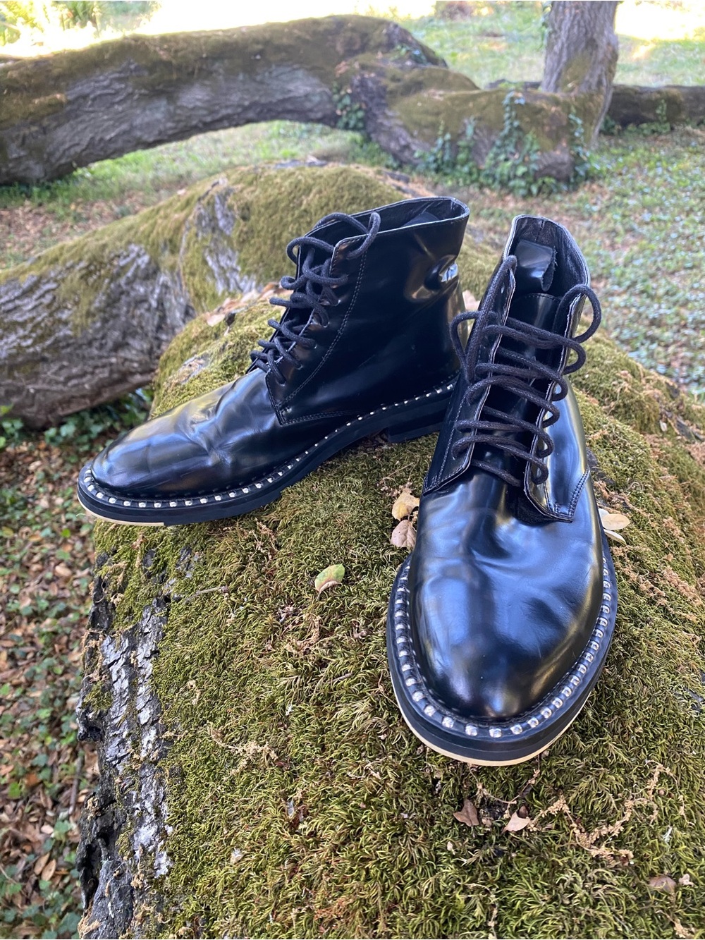 Marie Laffont FRIDA Baby Calf Leather Lace-Up Boots with Studs Sz. 8 38 EU